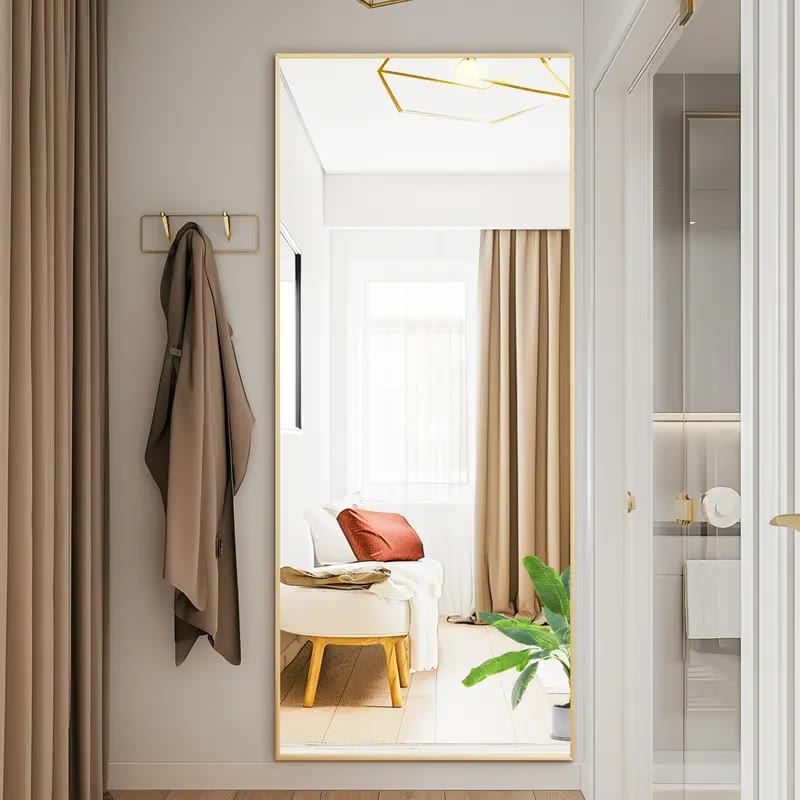 Arched Full Length Mirror with Thin Gold Frame - photo 2