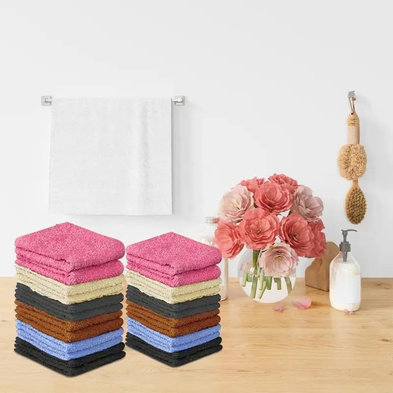 Stacked Cotton Washcloths in Pink, Black and Blue - photo 4