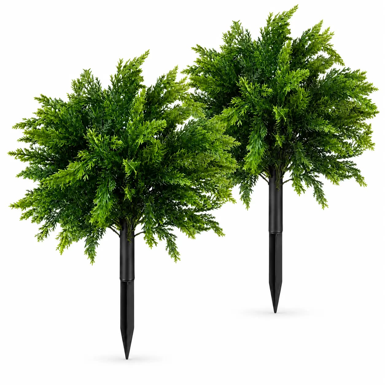 Green Faux Evergreen Topiary Set with Ground Stakes