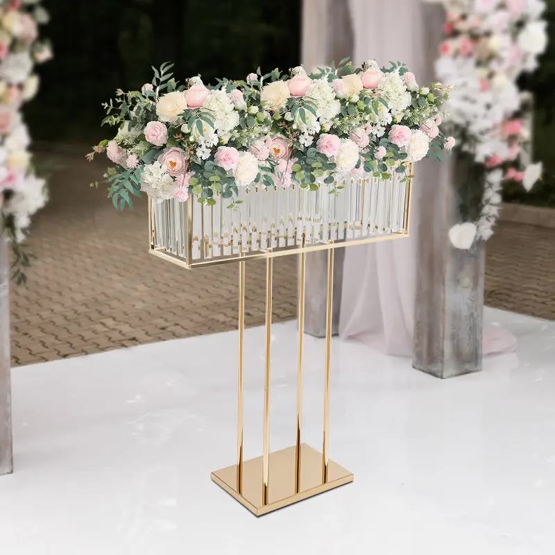 Gold Metal Rectangular Flower Stand with Glass Top - photo 4