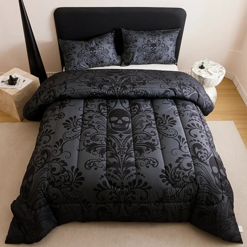 Black and White Skull Print Quilt Bedding Set - photo 4