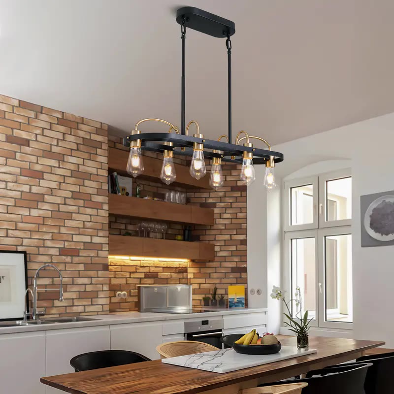 Black Oval Frame Linear Chandelier With Globe Bulbs - photo 2