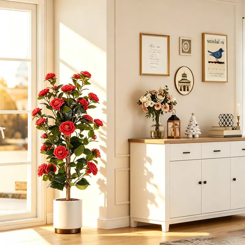 Faux Red Rose Shrub Pair With Ground Stakes - photo 2