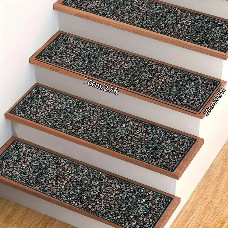 Green Floral Pattern Stair Tread Mat Set - photo 2