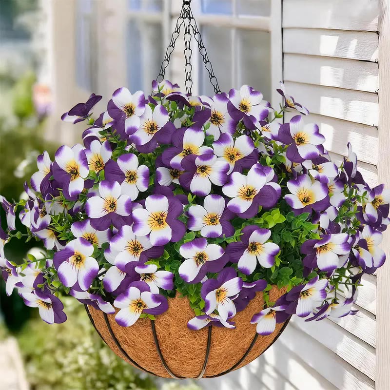 Pair of Hanging Baskets with Purple Artificial Flowers - photo 2