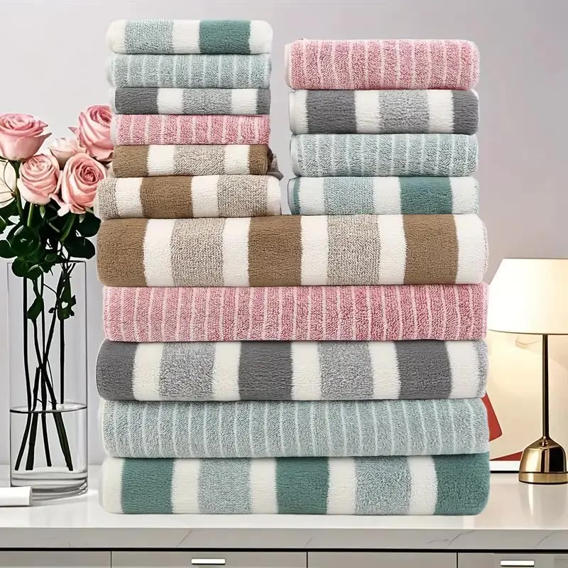 Striped Soft Towel Set in Mixed Colours