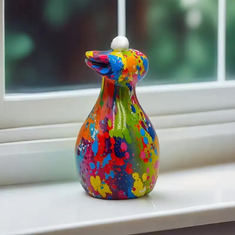 Colourful Paint-Splatter Ceramic Figurine with Googly Eyes - photo 4