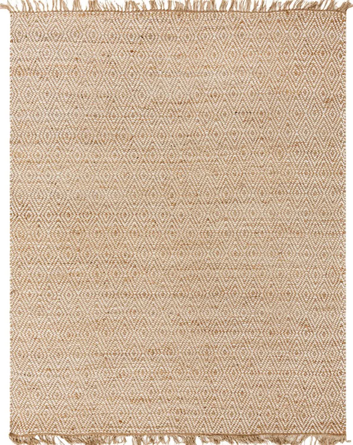 Natural Jute Area Rug With Diamond Pattern and Fringe
