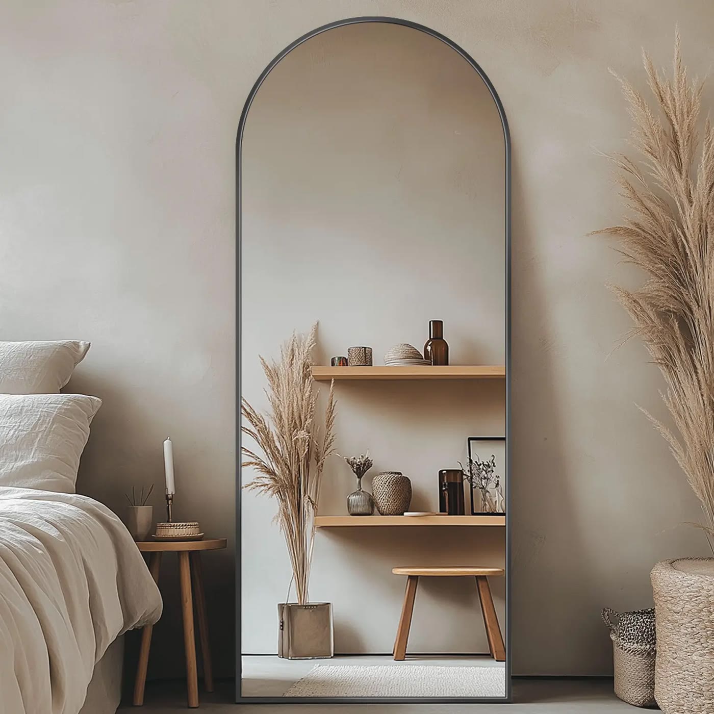 Arched Full-Length Mirror With Thin Black Frame