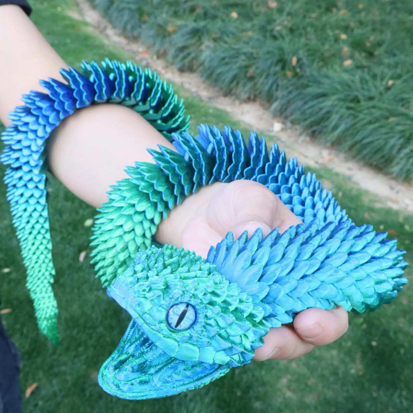 Articulated Scaled Snake Figure in Blue and Green