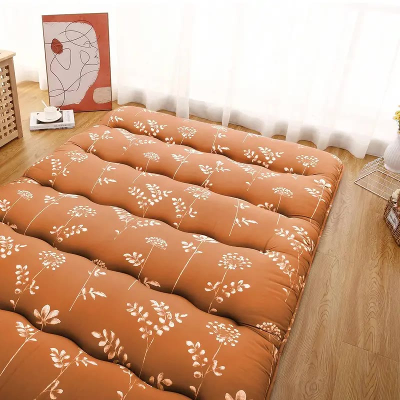 Orange Quilted Floor Mattress With Leaf Print - photo 2
