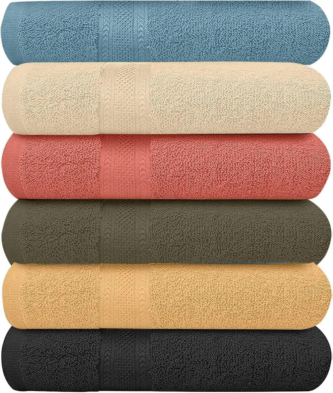 Six Colourful Terry Cotton Bath Towels
