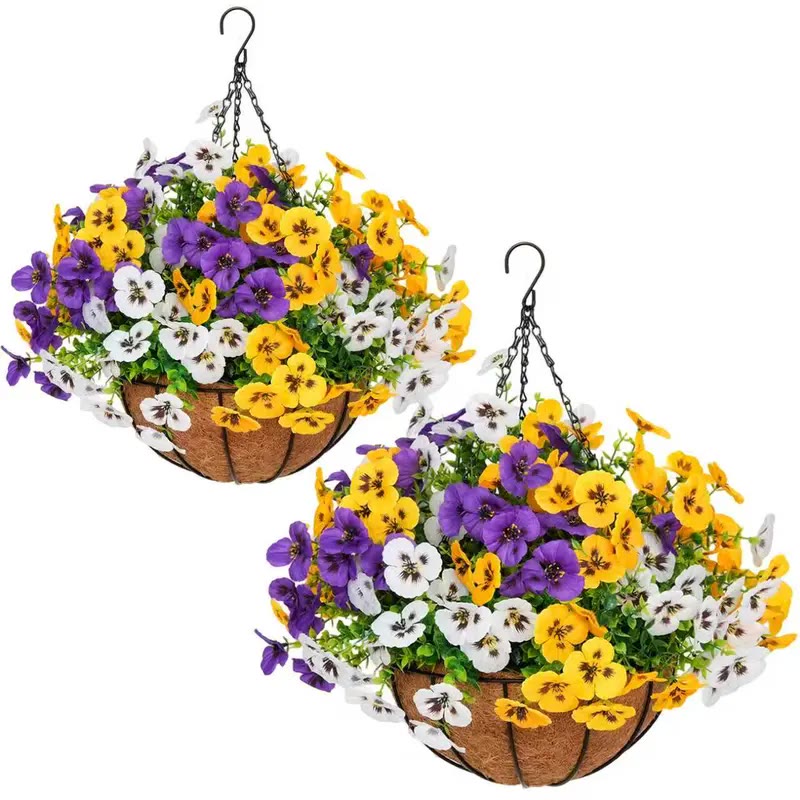 Pair of Hanging Baskets With Autumn Flowers - photo 2