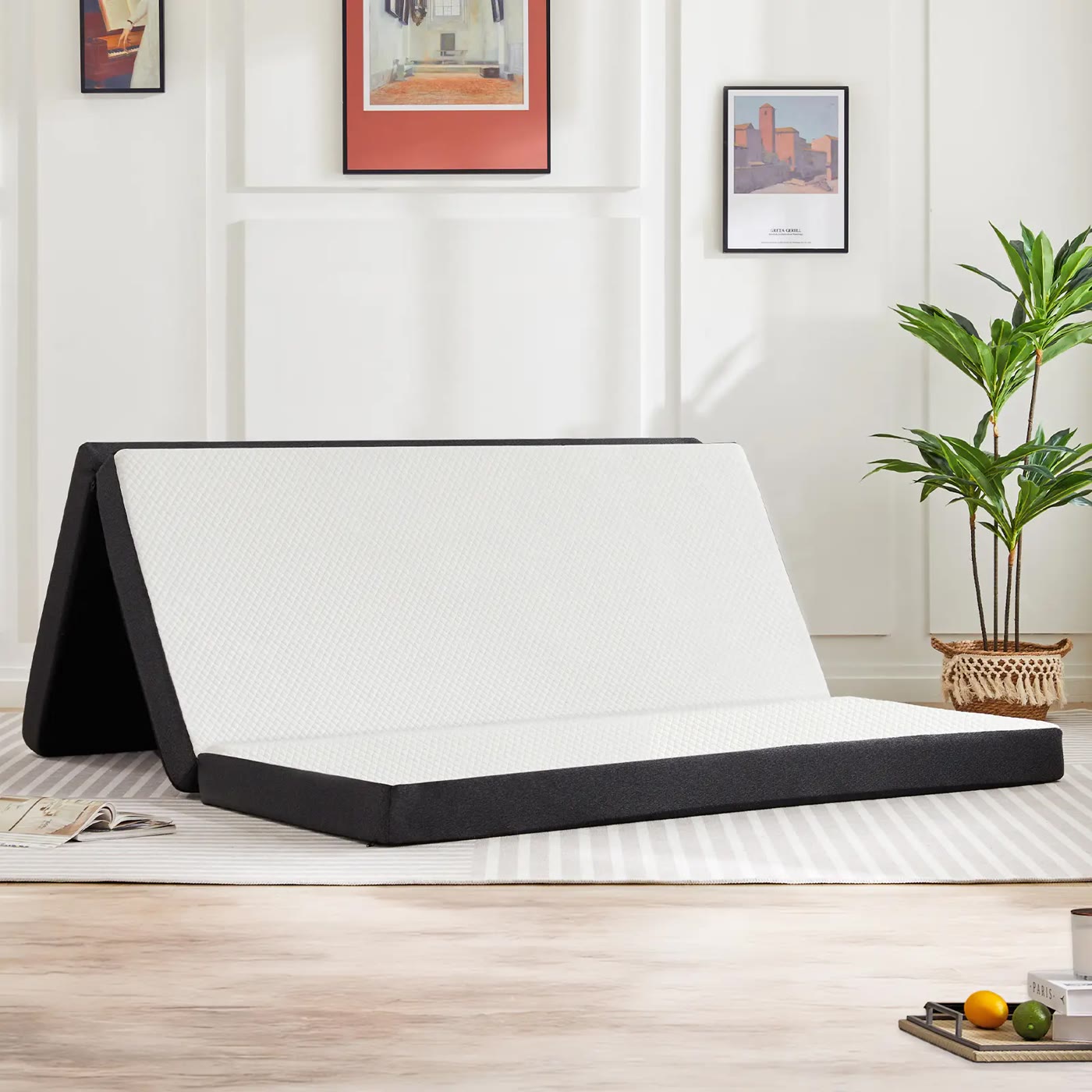 Tri-Fold Foam Mattress with White Top and Black Sides