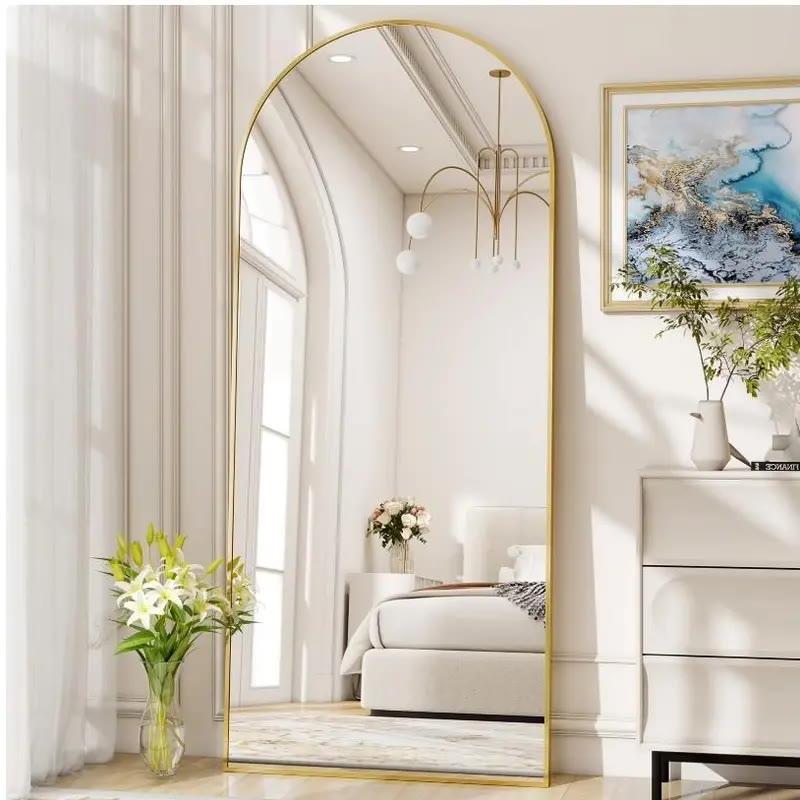 Gold Frame Arched Full-Length Standing Mirror - photo 2
