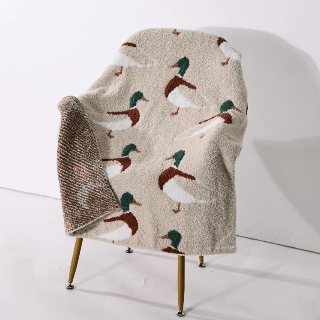 Soft Beige Throw Blanket with Mallard Duck Pattern