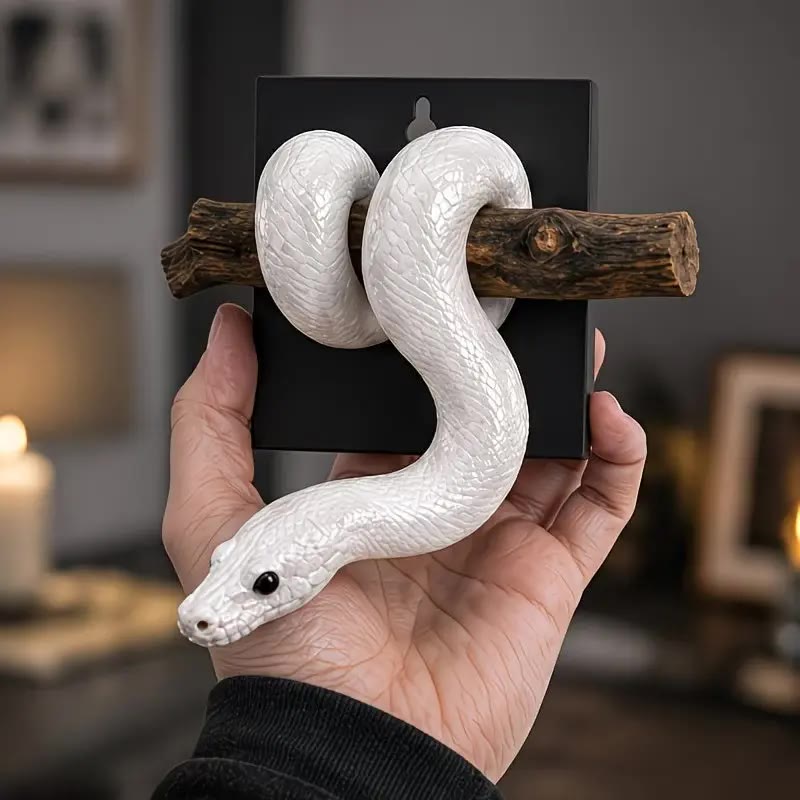 White Coiled Snake Wall Sculpture on Branch - photo 4