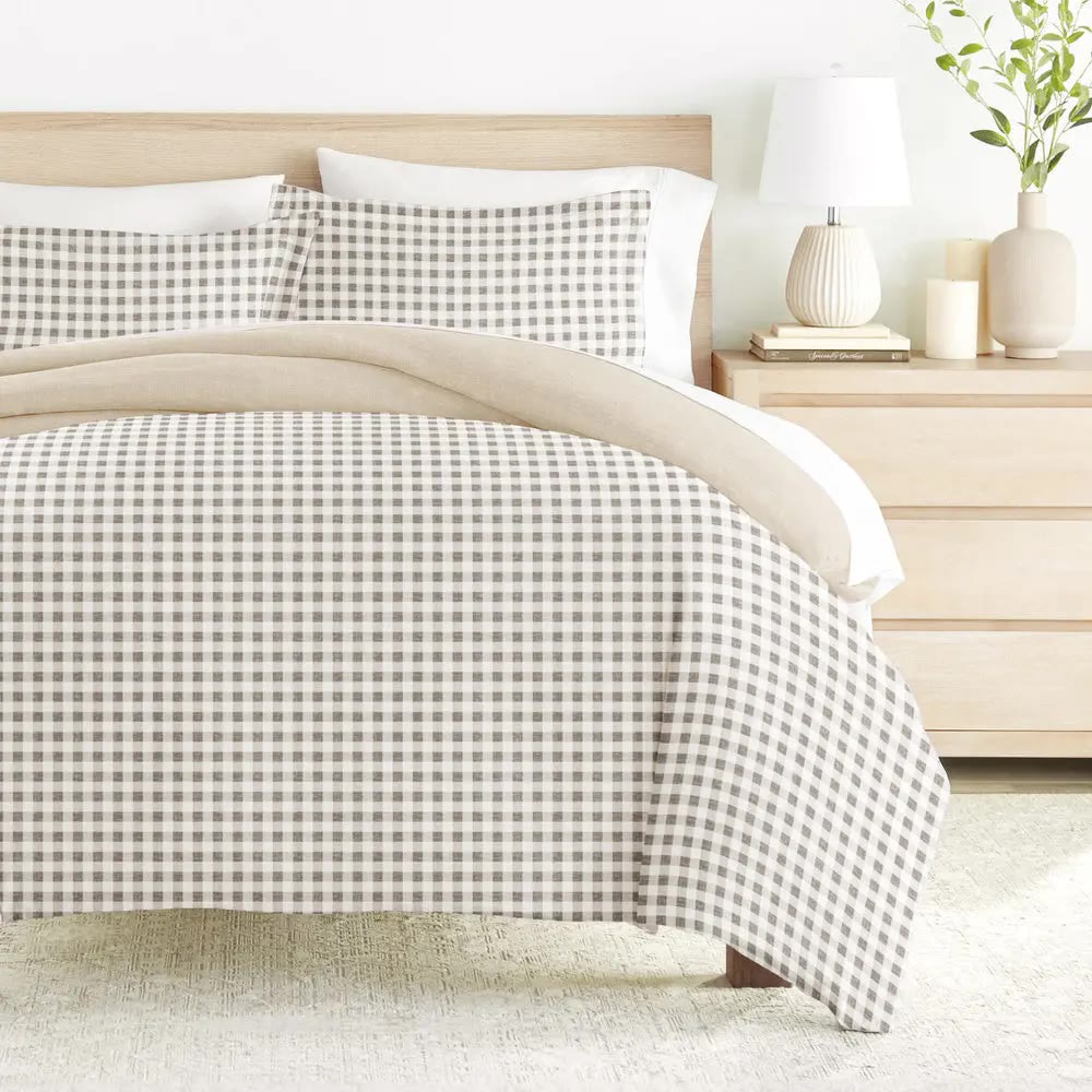 Gray and White Gingham Duvet Cover Set