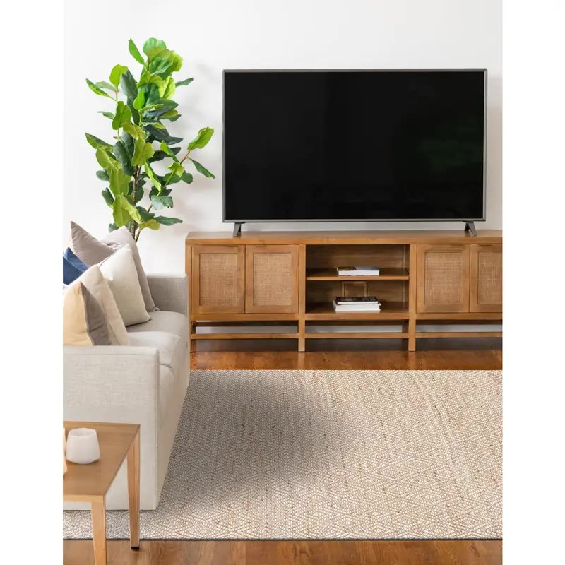 Natural Jute Area Rug With Diamond Pattern and Fringe - photo 3