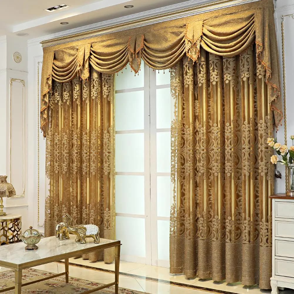 Gold Embroidered Curtain Set with Valance - photo 2