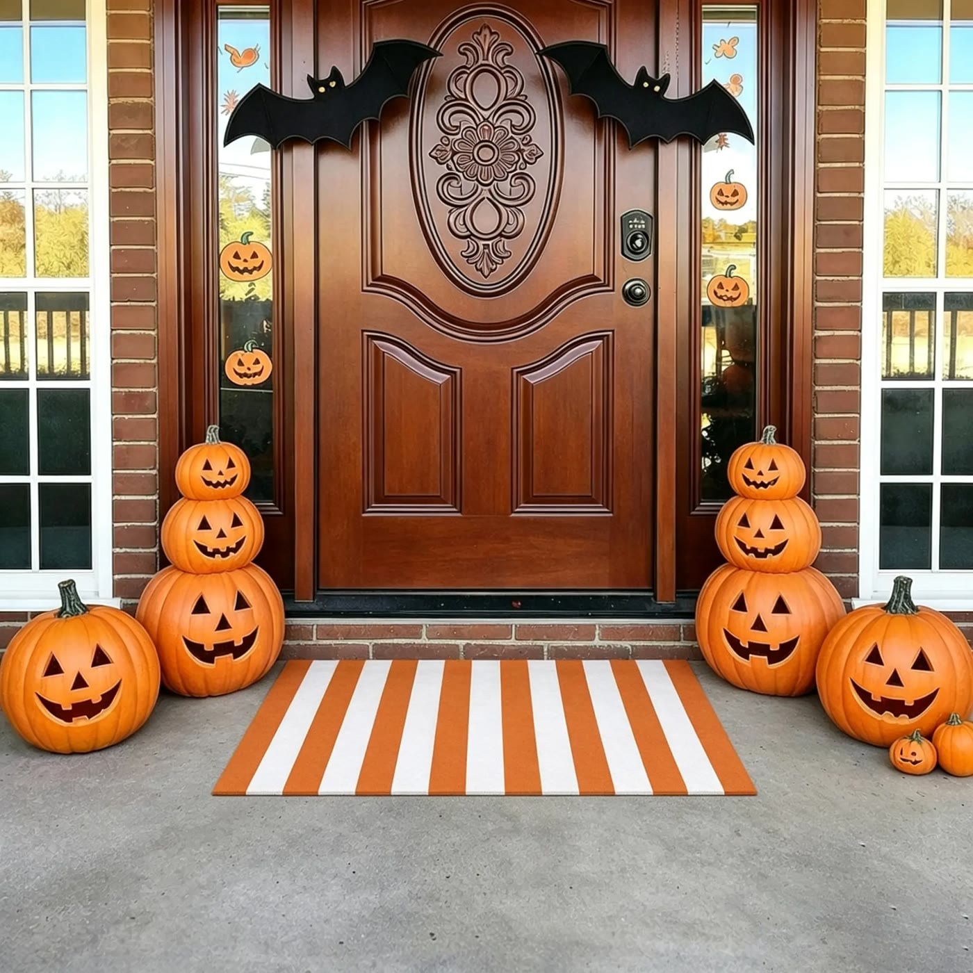Orange and White Striped Cotton Doormat