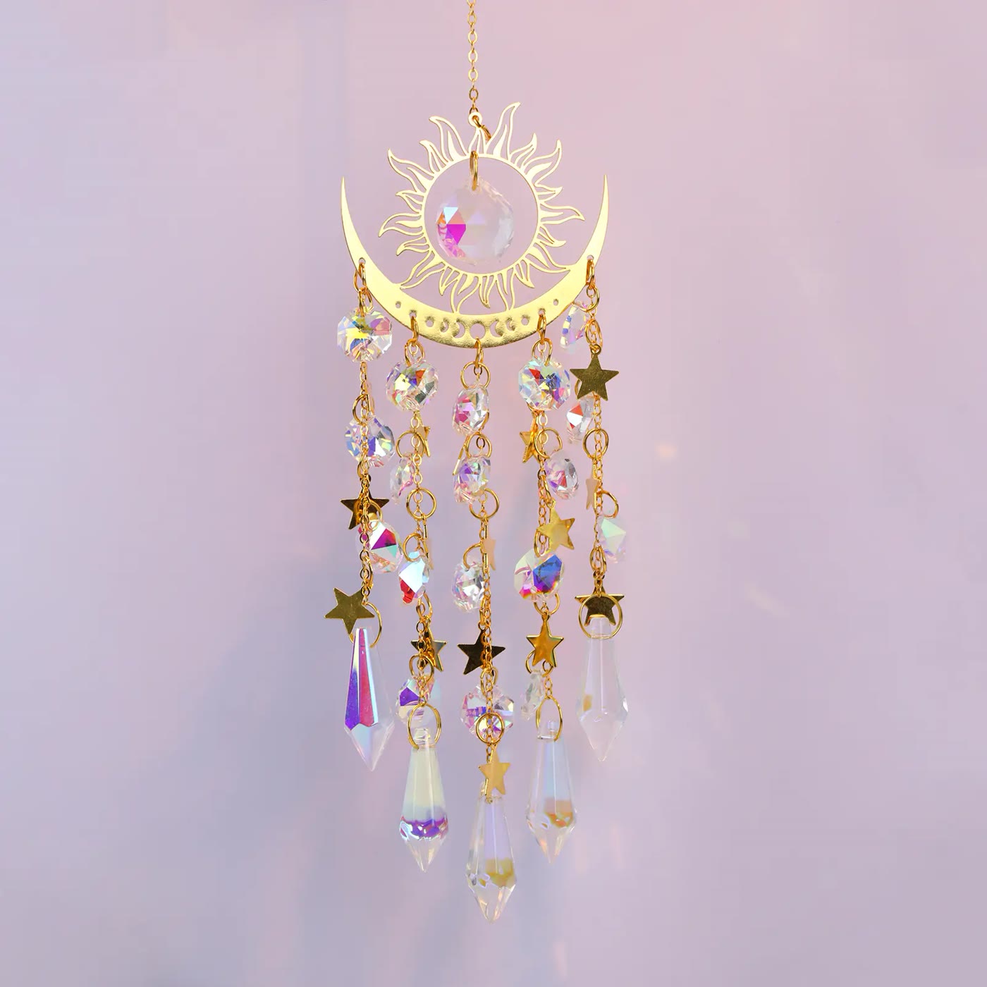 Gold Sun and Moon Crystal Hanging Suncatcher
