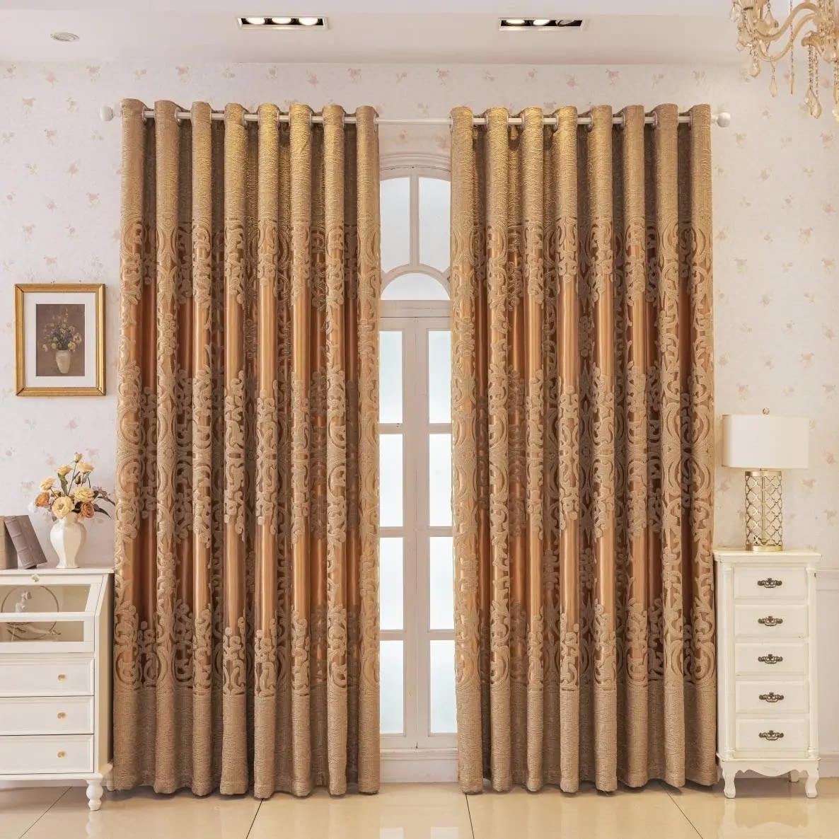 Gold Embroidered Curtains with Sheer Layer and Swag Valance - photo 2