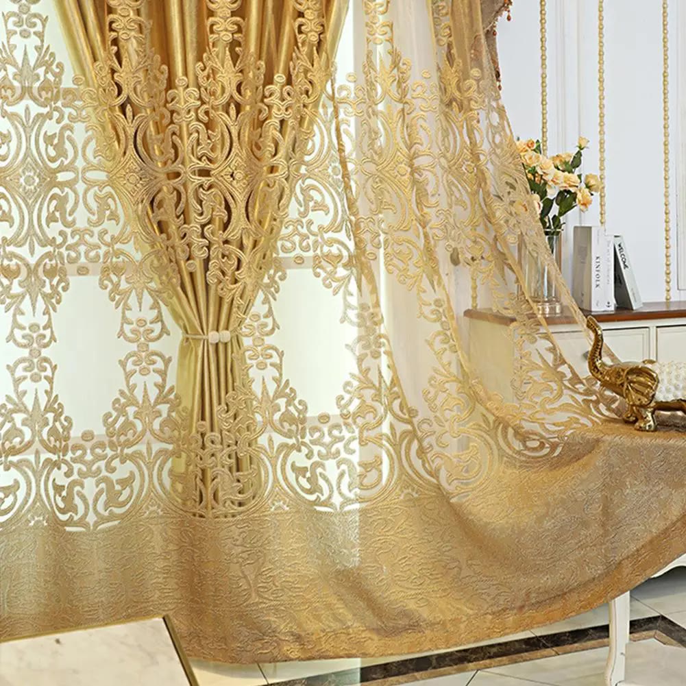 Gold Embroidered Curtain Set with Valance - photo 4