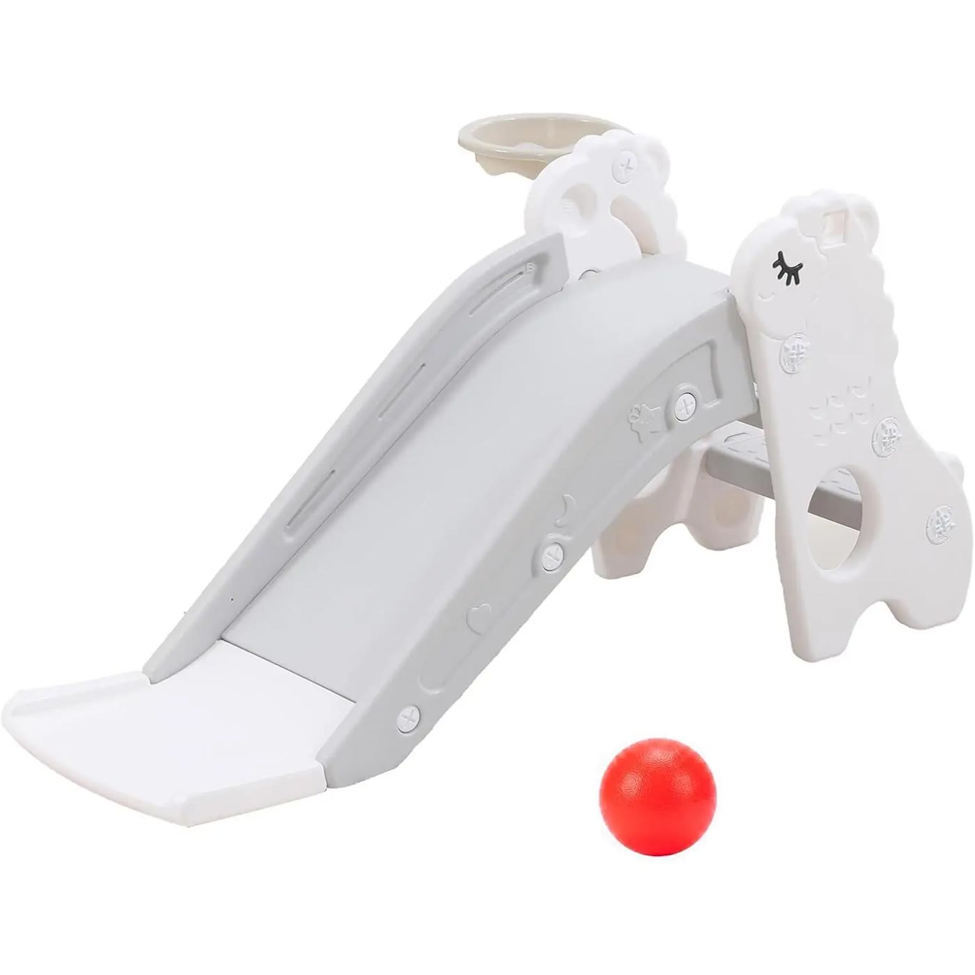 Gray and White Plastic Toddler Slide with Hoop