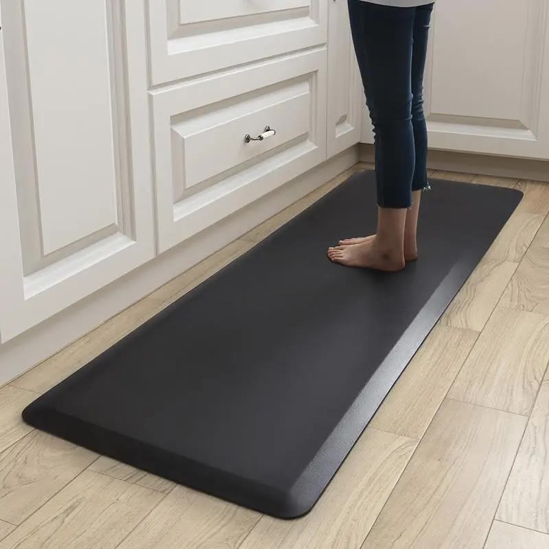 Black Cushioned Rectangular Kitchen Floor Mat