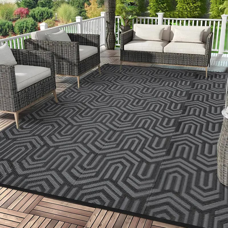 Charcoal Geometric Woven Outdoor Area Rug - photo 2