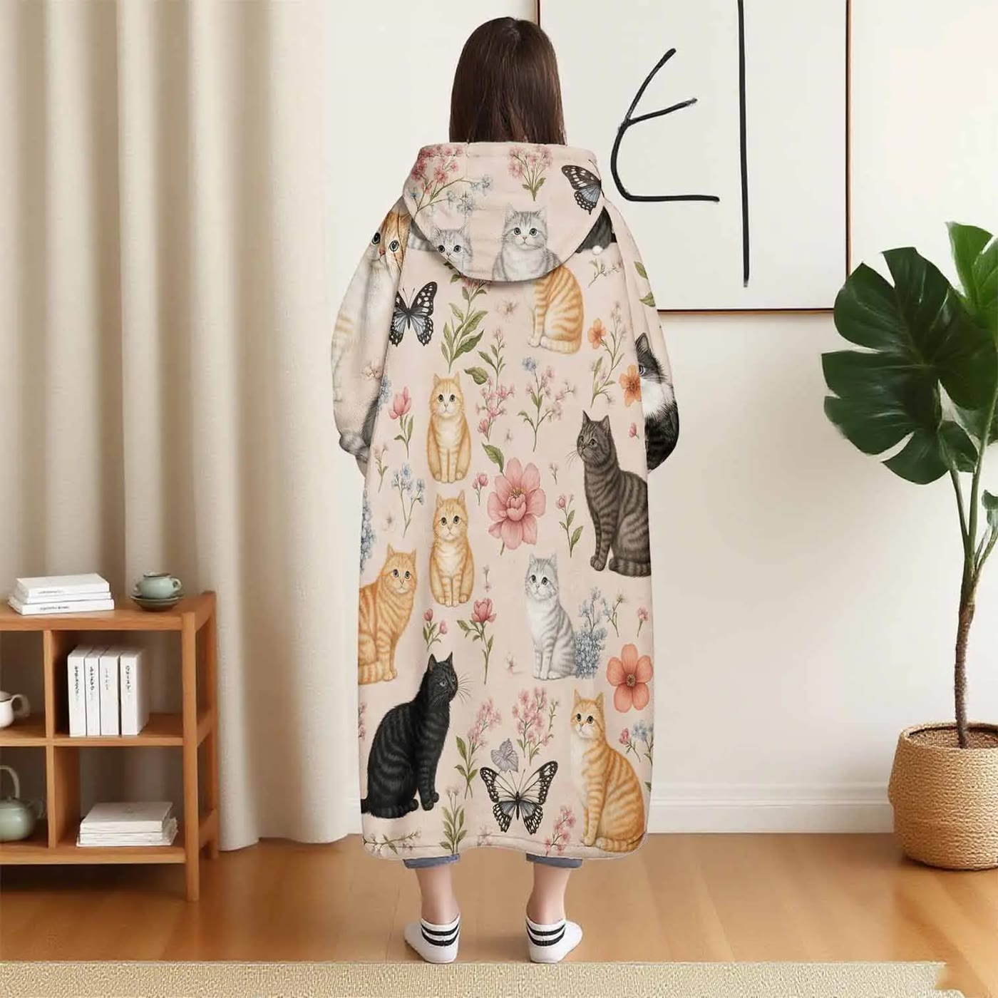 Cat Print Wearable Hooded Fleece Blanket - photo 3
