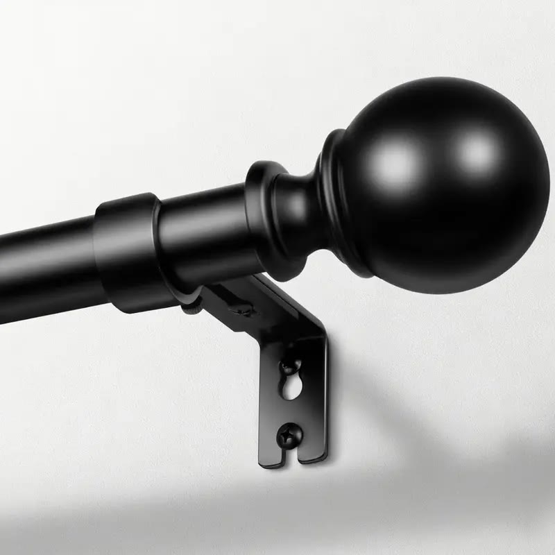 Black Metal Curtain Rod With Ball Finials - photo 2