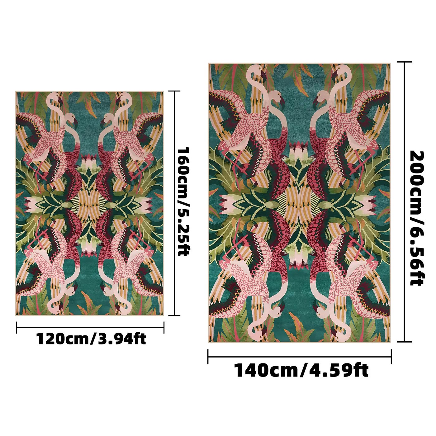 Teal Area Rug with Pink Flamingo and Leaf Pattern - photo 2