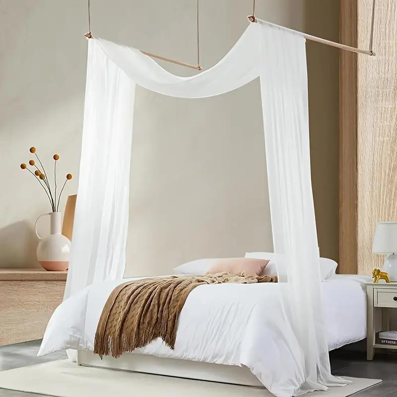 White Sheer Chiffon Four-Post Bed Canopy Drape - photo 4