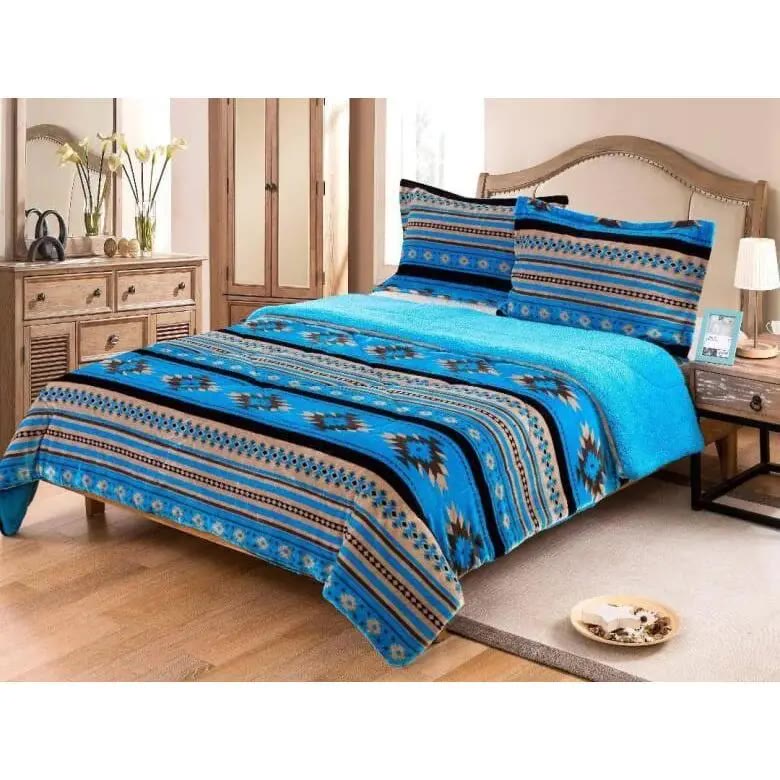 Southwestern Pattern Sherpa-Lined Comforter and Sham Set - photo 3