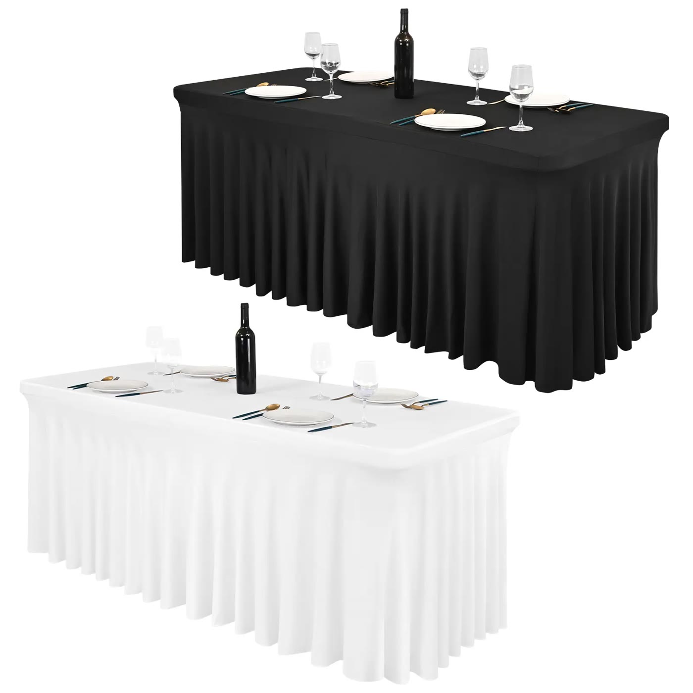 Stretch Fitted Table Skirt in Black and White