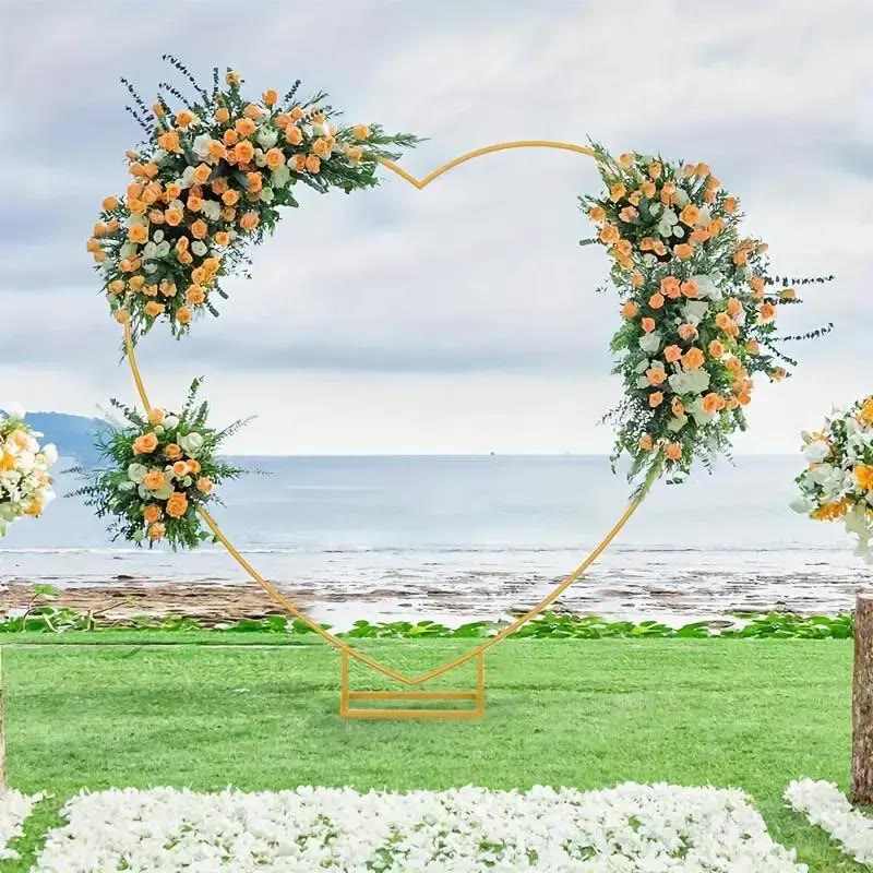 Gold Heart-Shaped Metal Backdrop Frame With Balloons - photo 3