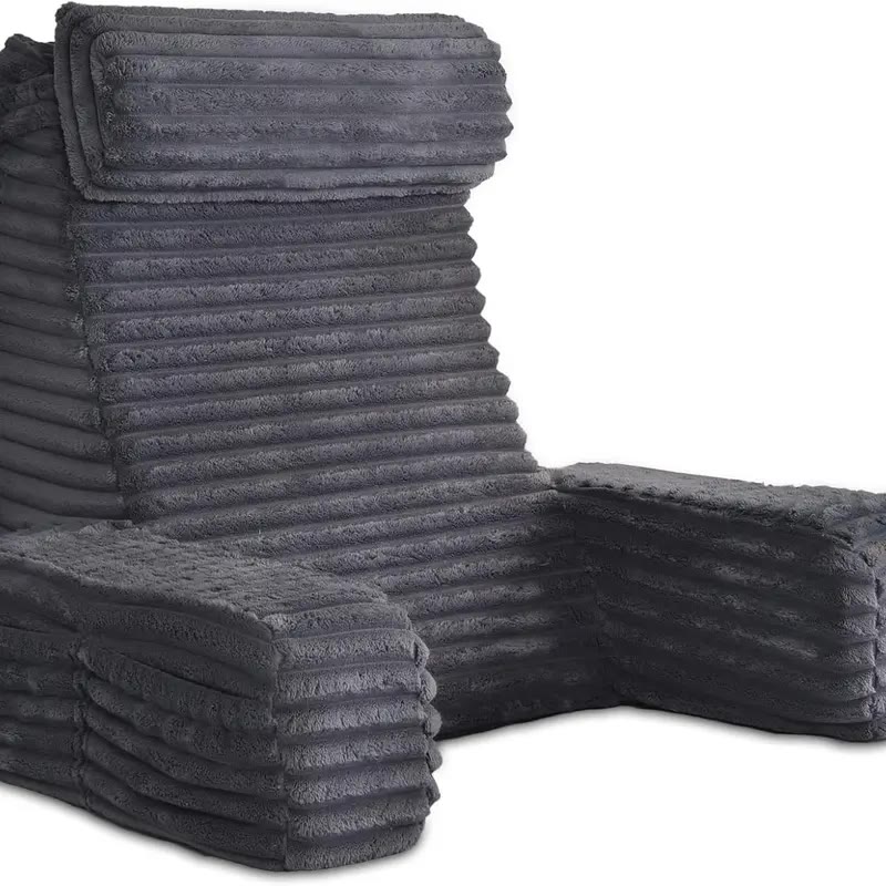 Cream Ribbed Plush Reading Pillow with Side Pockets - photo 2