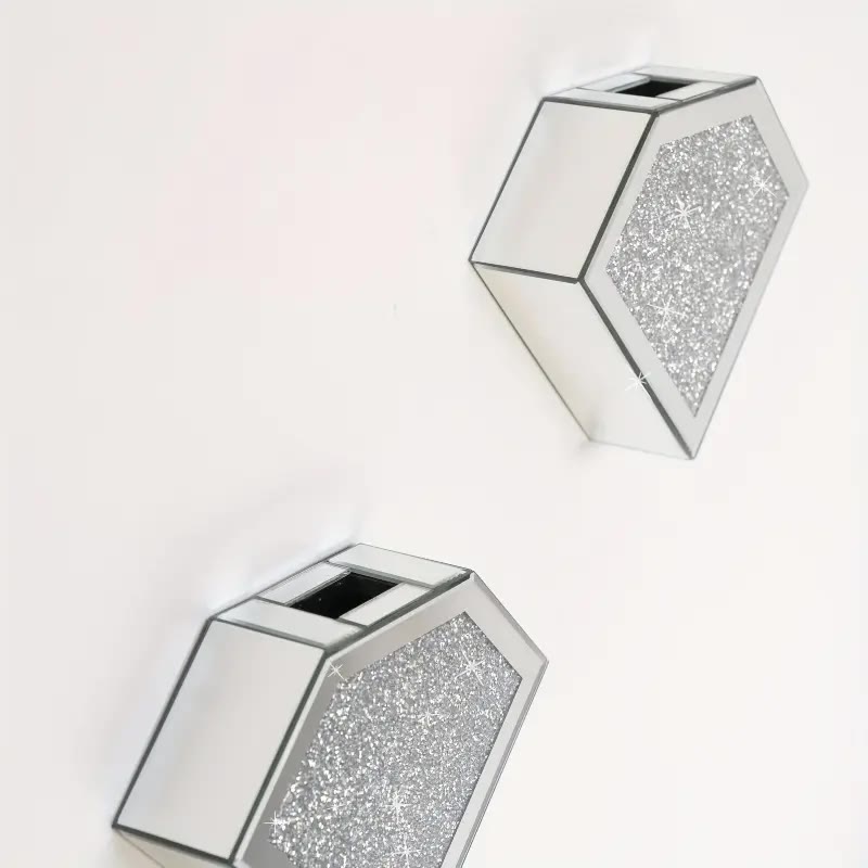 Diamond-Shaped Mirrored Wall Vase with Crushed Glass Panel - photo 4