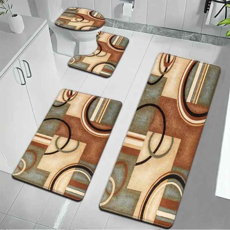 Three-Piece Geometric Pattern Bathroom Mat Set