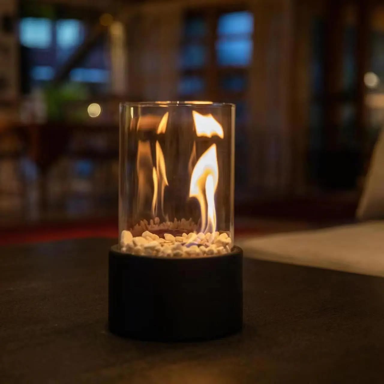 Tabletop Glass Cylinder Fire Bowl With Black Base - photo 3