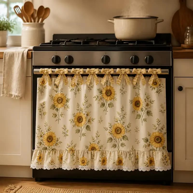 Blue Floral Cotton Oven Door Cover with Ruffle - photo 4