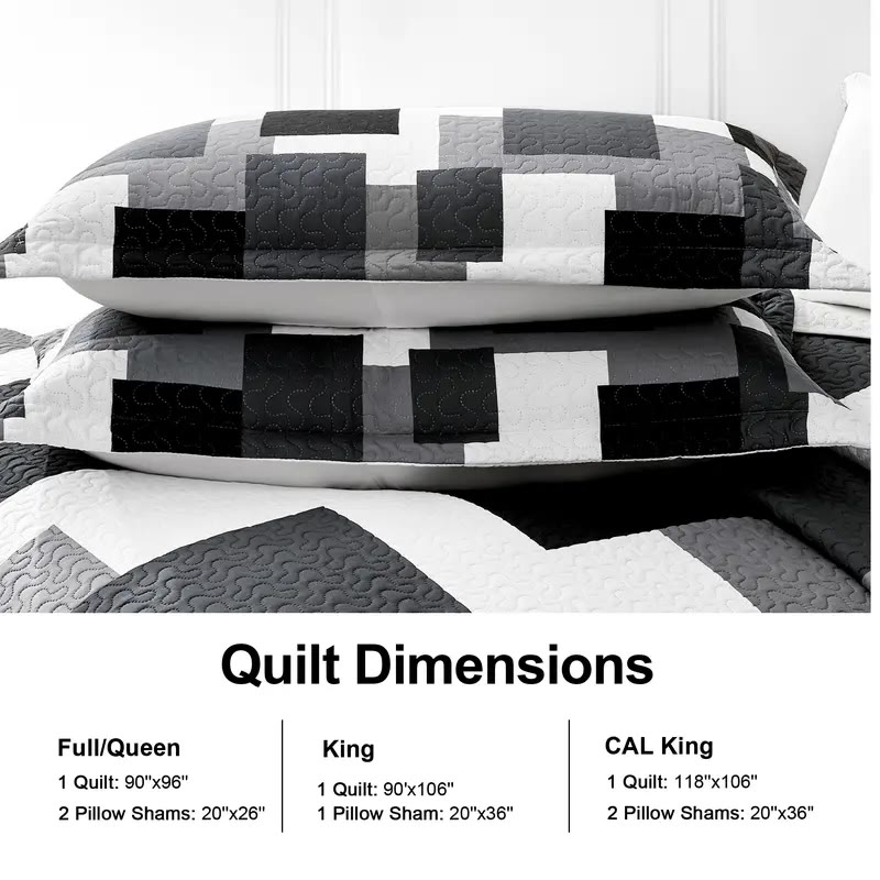 Black, Grey and White Block Pattern Quilt Set - photo 4