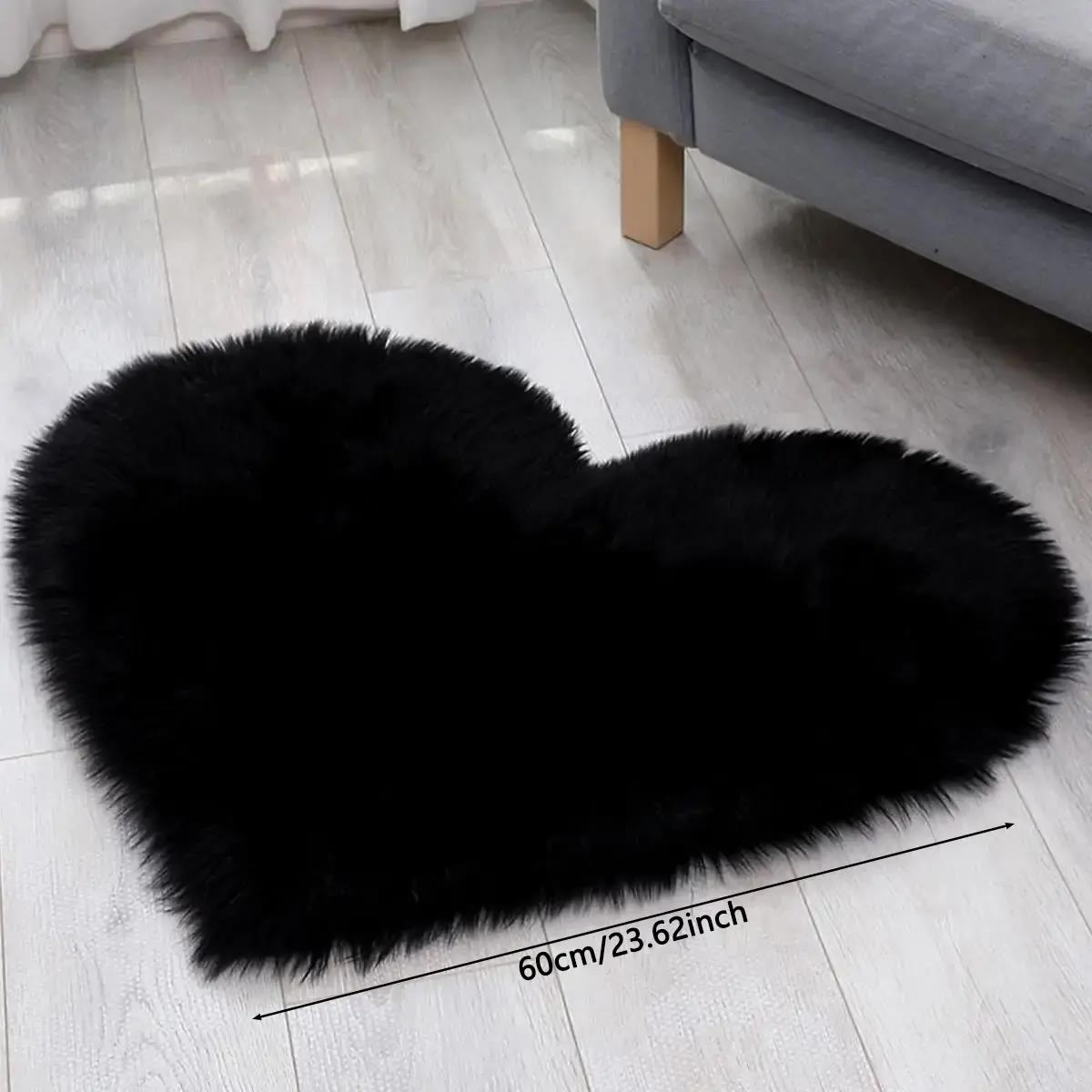 Black Heart Shaped Faux Fur Floor Rug - photo 3