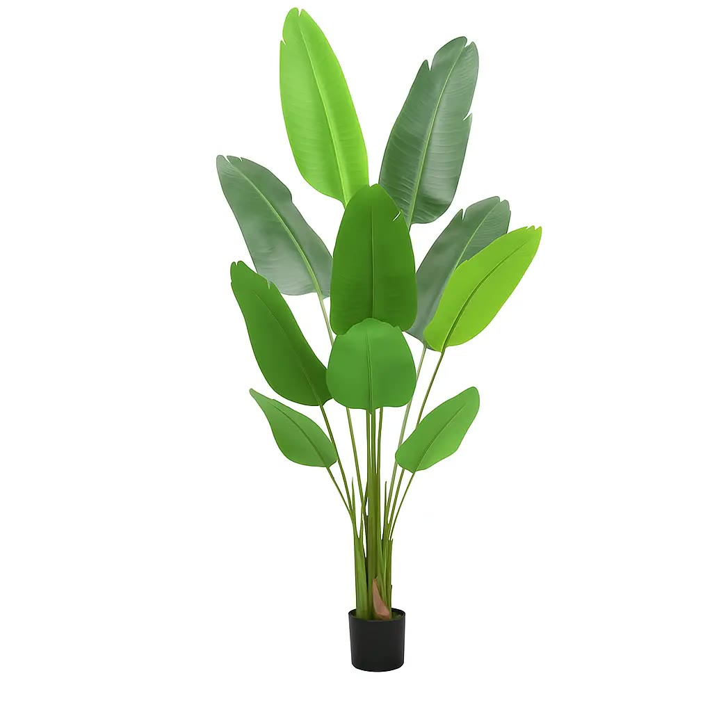 Faux Banana-Leaf Floor Plant in Black Pot