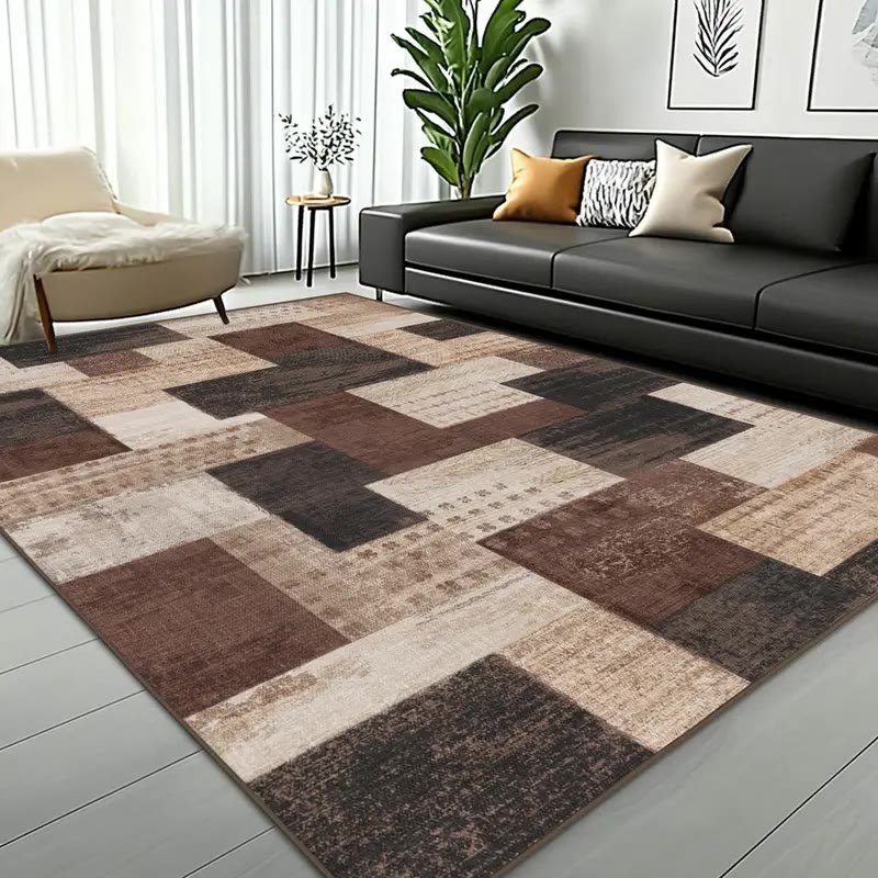 Brown and Beige Patchwork Pattern Area Rug - photo 2
