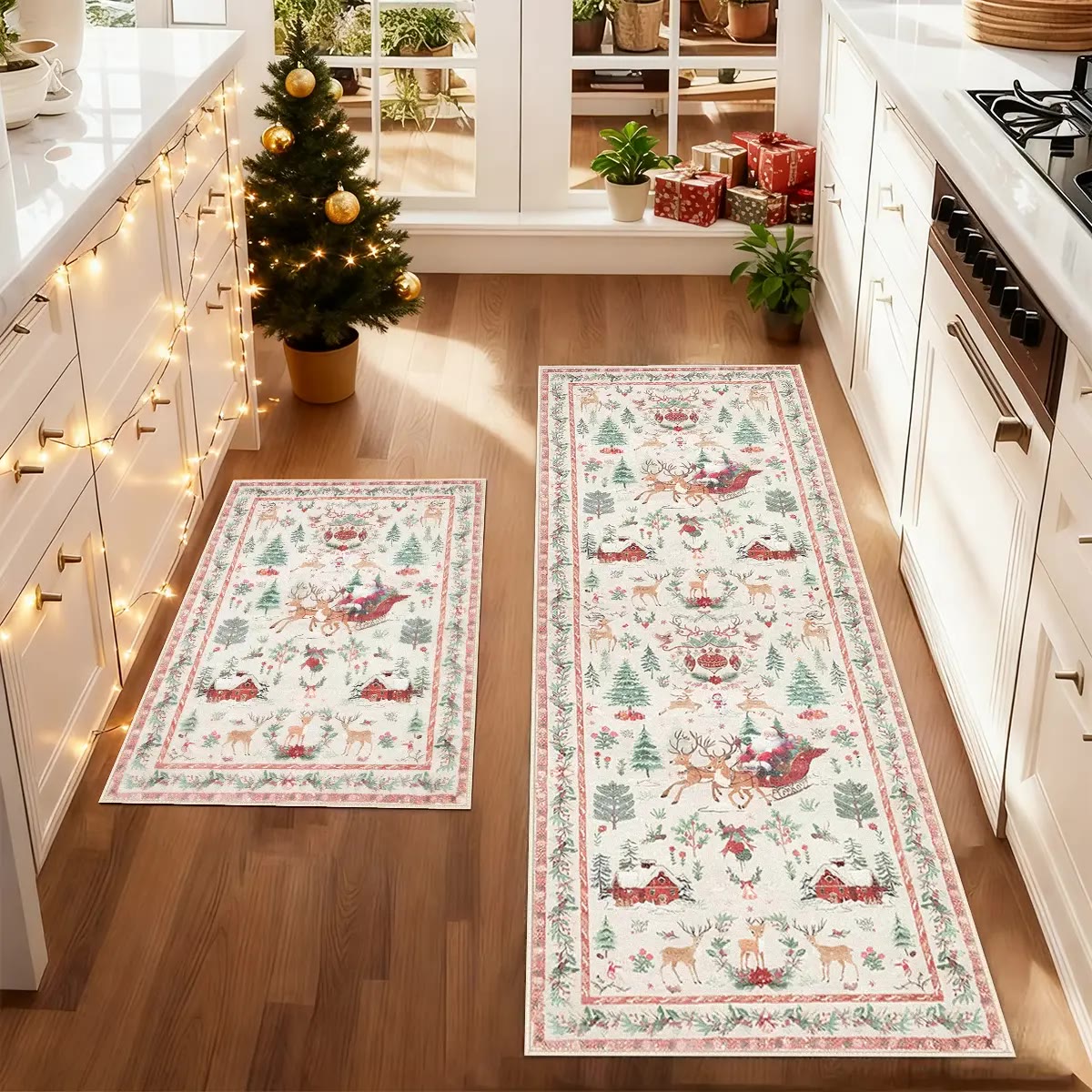 Two Festive Printed Kitchen Rugs In Runner Sizes