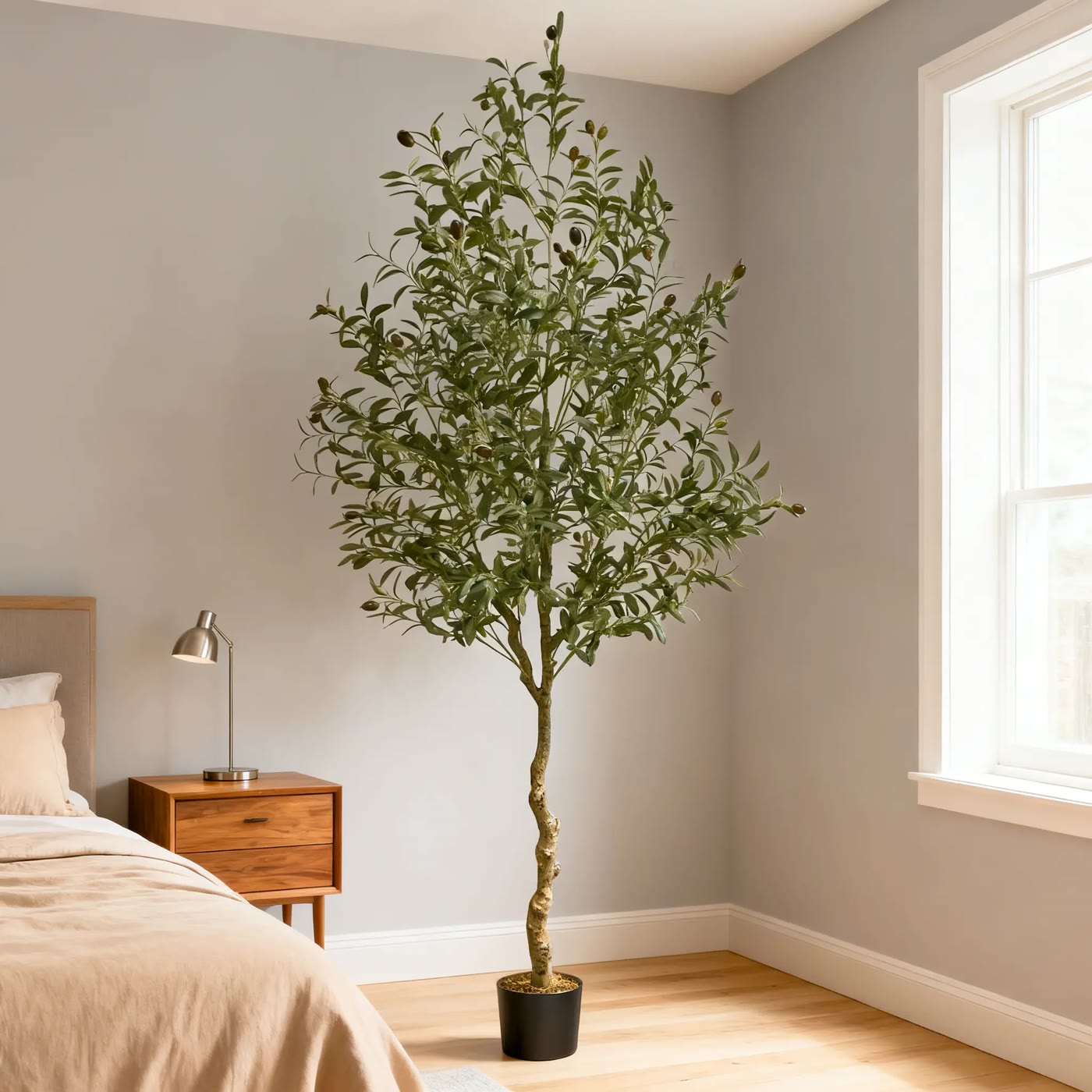 Tall Faux Olive Tree in Black Pot