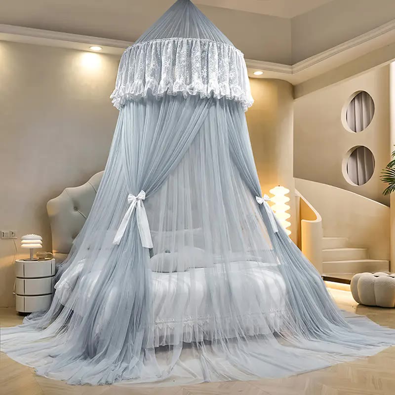 White Lace Dome Bed Canopy With Mesh Drape - photo 2